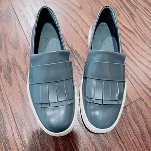 Vince Grey Patent Leather Coventry Slip On Kiltie Loafers